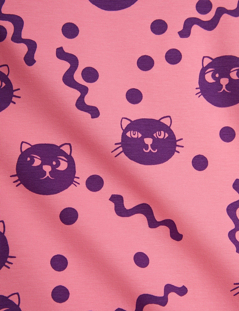 Squiggly Cats Dress-Pink by Mini Rodini