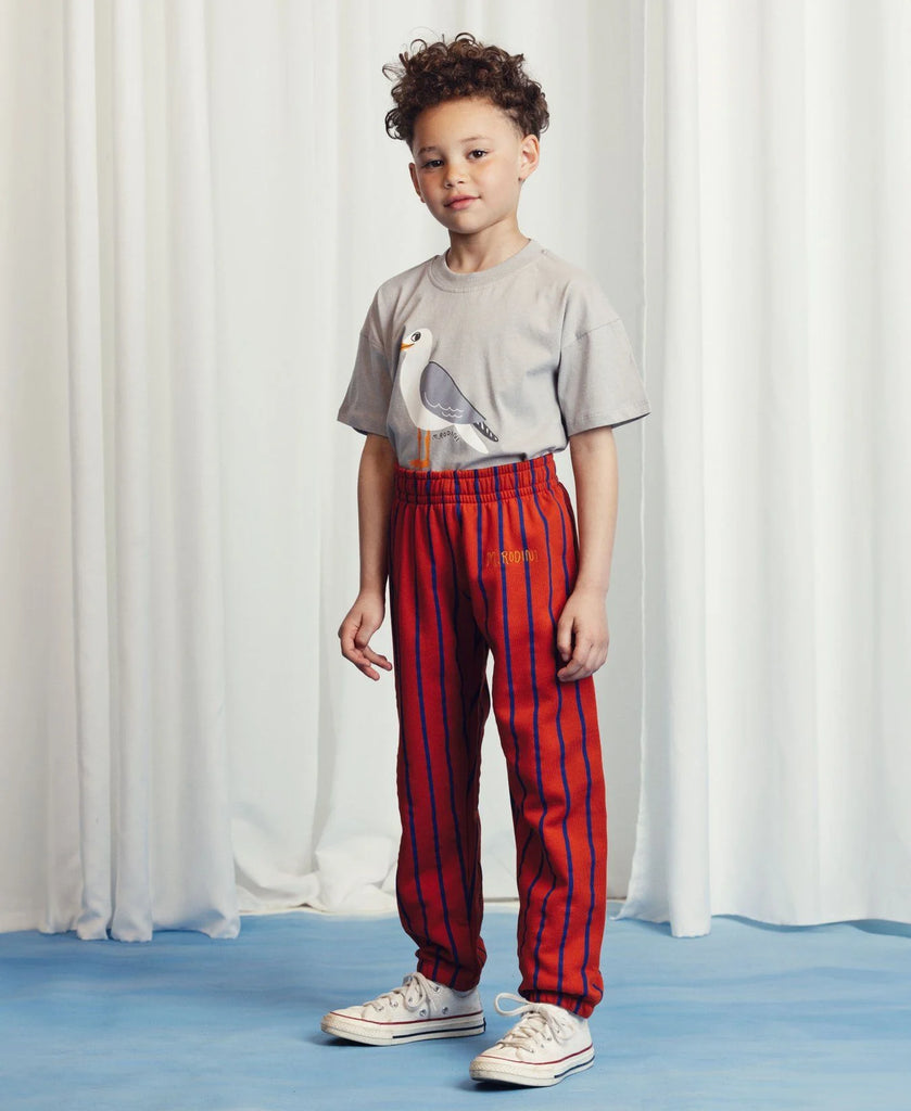 Red and Blue Vertical Stripe Sweatpants by Mini Rodini