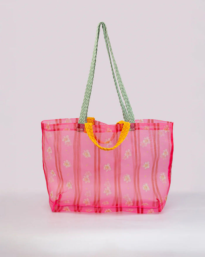 Floral Stripe Mesh Market Bag by ban.dō