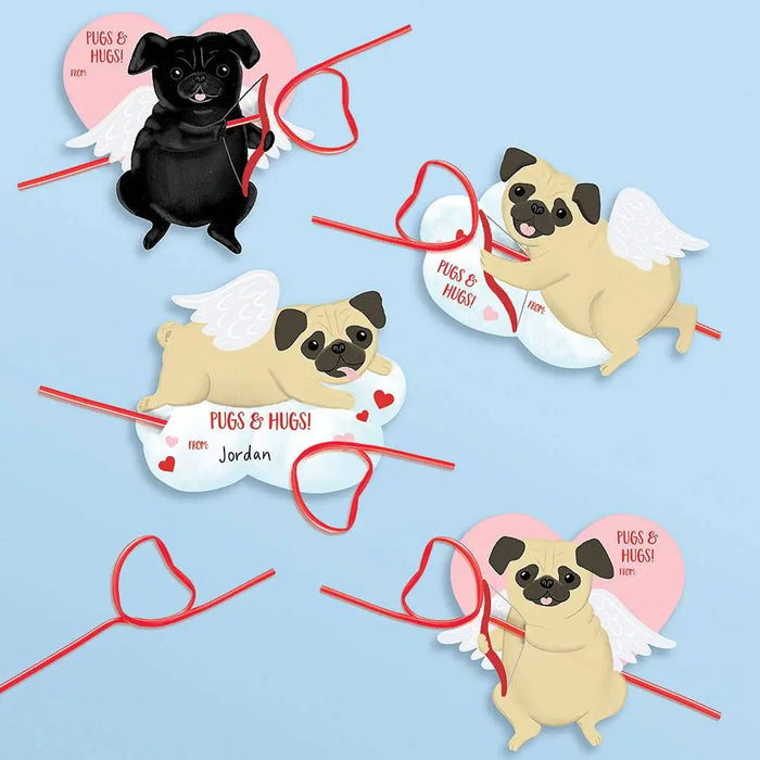 Cupid Pugs Straw Valentine's Card Kit by Paper Source