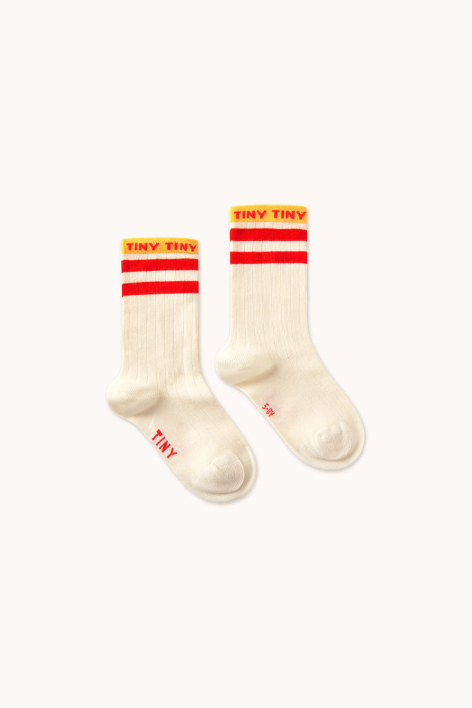 Tiny Medium Stripe Socks - Cream & Red by Tinycottons