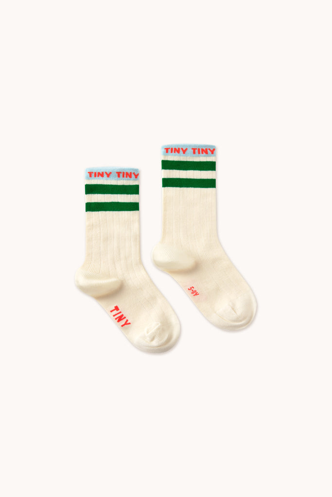 Tiny Medium Stripe Socks - Cream & Emerald by Tinycottons