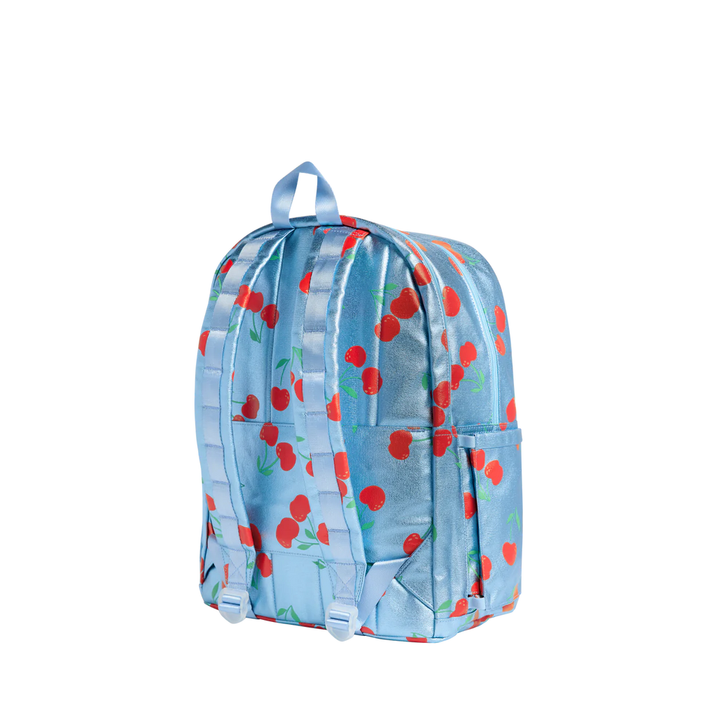 Blue Metallic Cherries Large Double Pocket Backpack by State Bags