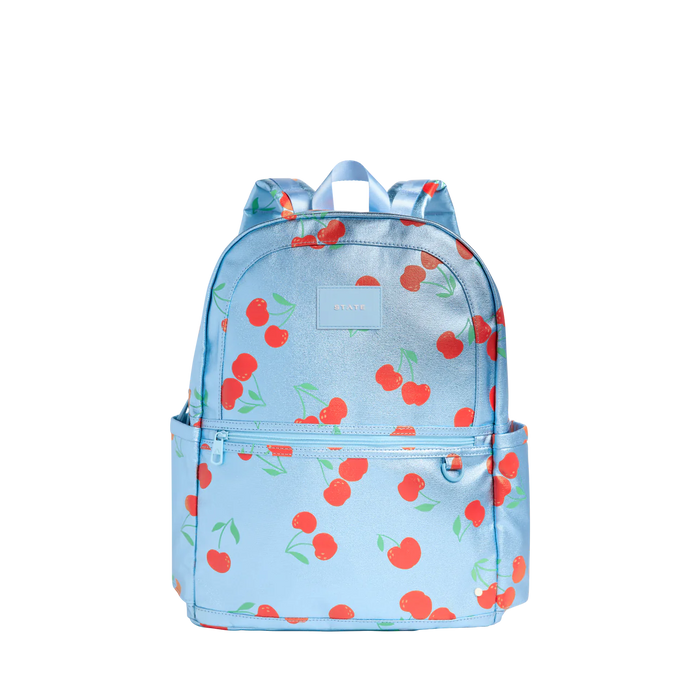 SALE Blue Metallic Cherries Large Double Pocket Backpack by State Bags