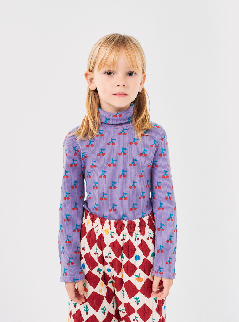 Cherry All Over Turtle Neck T-Shirt by Bobo Choses