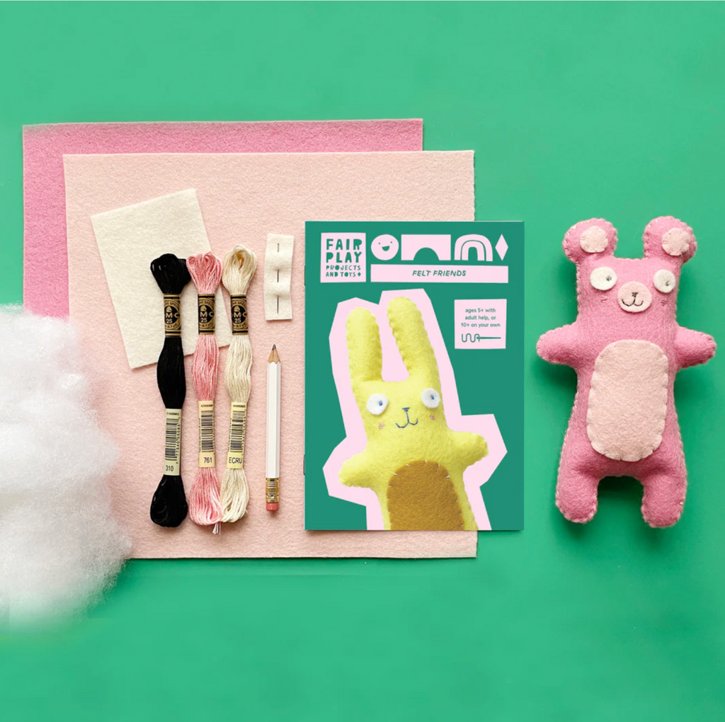 Pink Bear Felt Friends Sewing Kit by Fair Play Projects