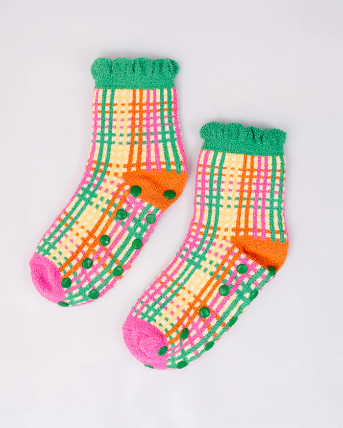 Colorful Grid Cozy Grip Socks by ban.dō