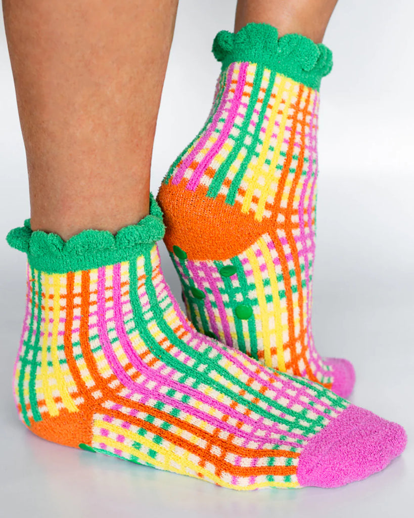 Colorful Grid Cozy Grip Socks by ban.dō