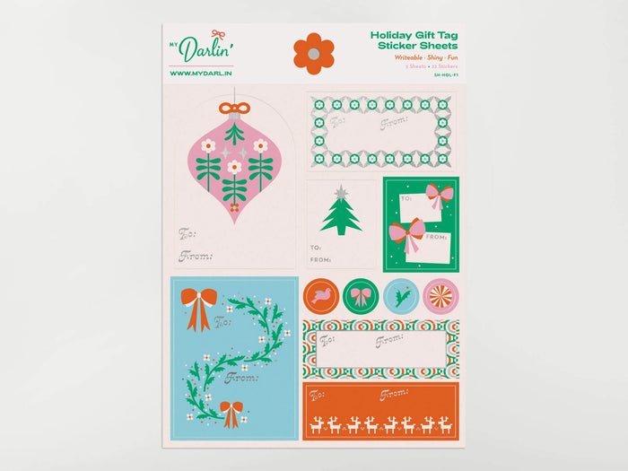 Silver Foil Holiday Gift Tag Sticker Sheet Set by My Darlin'