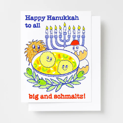 Happy Hanukkah to All Big & Schmaltz Risograph Card by Yellow Owl Workshop