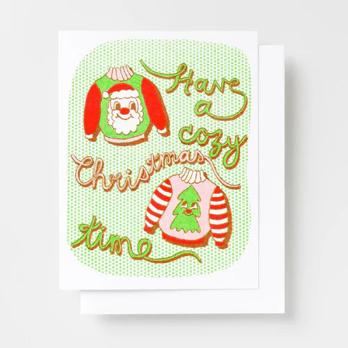 Have a Cozy Xmas Time Risograph Card by Yellow Owl Workshop