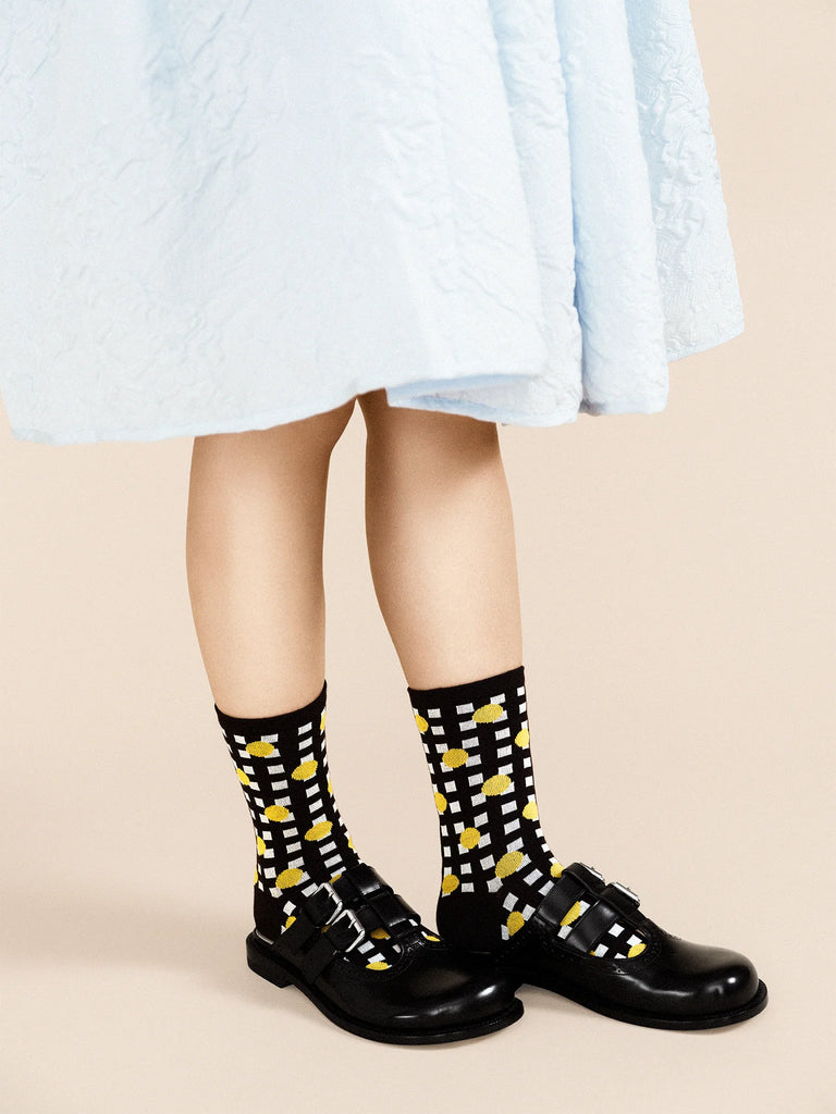 Lines and Dots Crew Socks in Black by Hansel from Basel