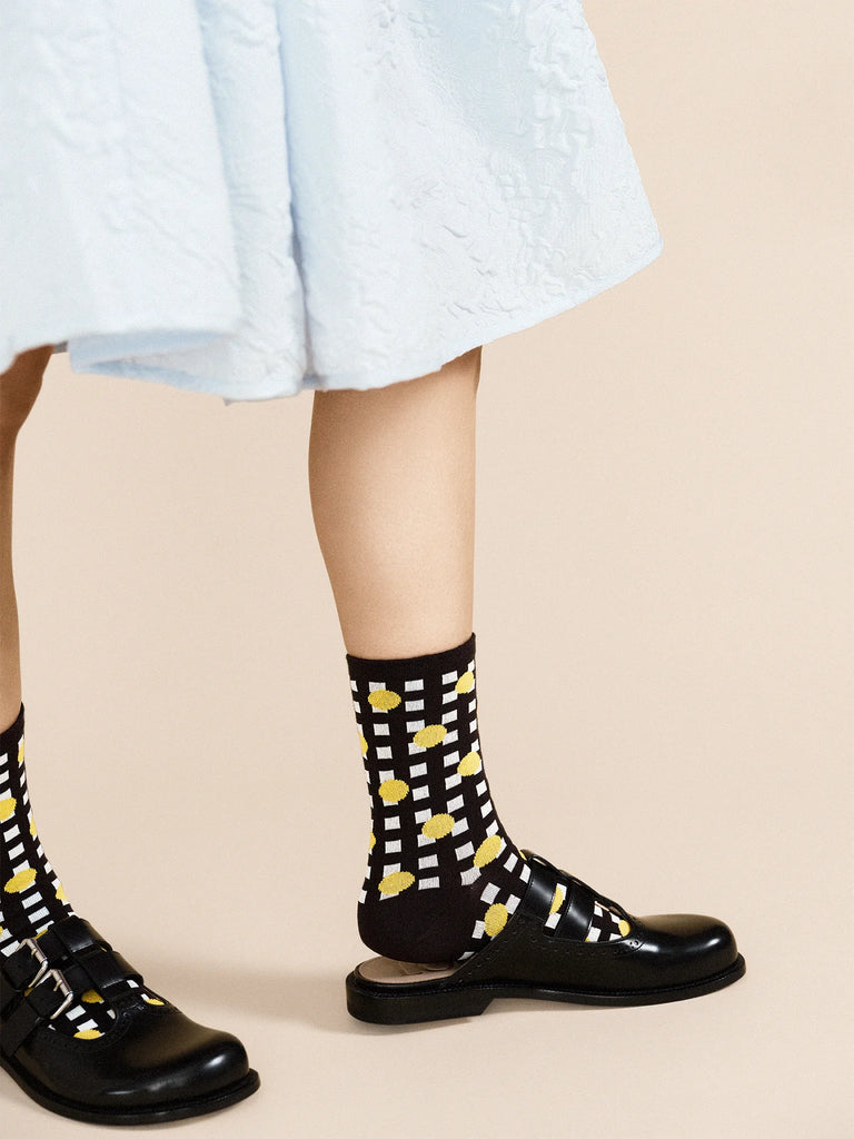 Lines and Dots Crew Socks in Black by Hansel from Basel